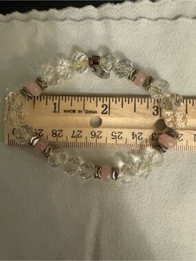 Erimish Clear Crystal and Light Pink Bead Stretch Bracelet